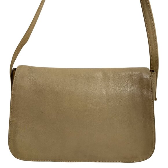 80s LEVIS LEATHERS Levi Strauss Taupe Genuine Leather Front Flap Shoulder Bag - Picture 1 of 12